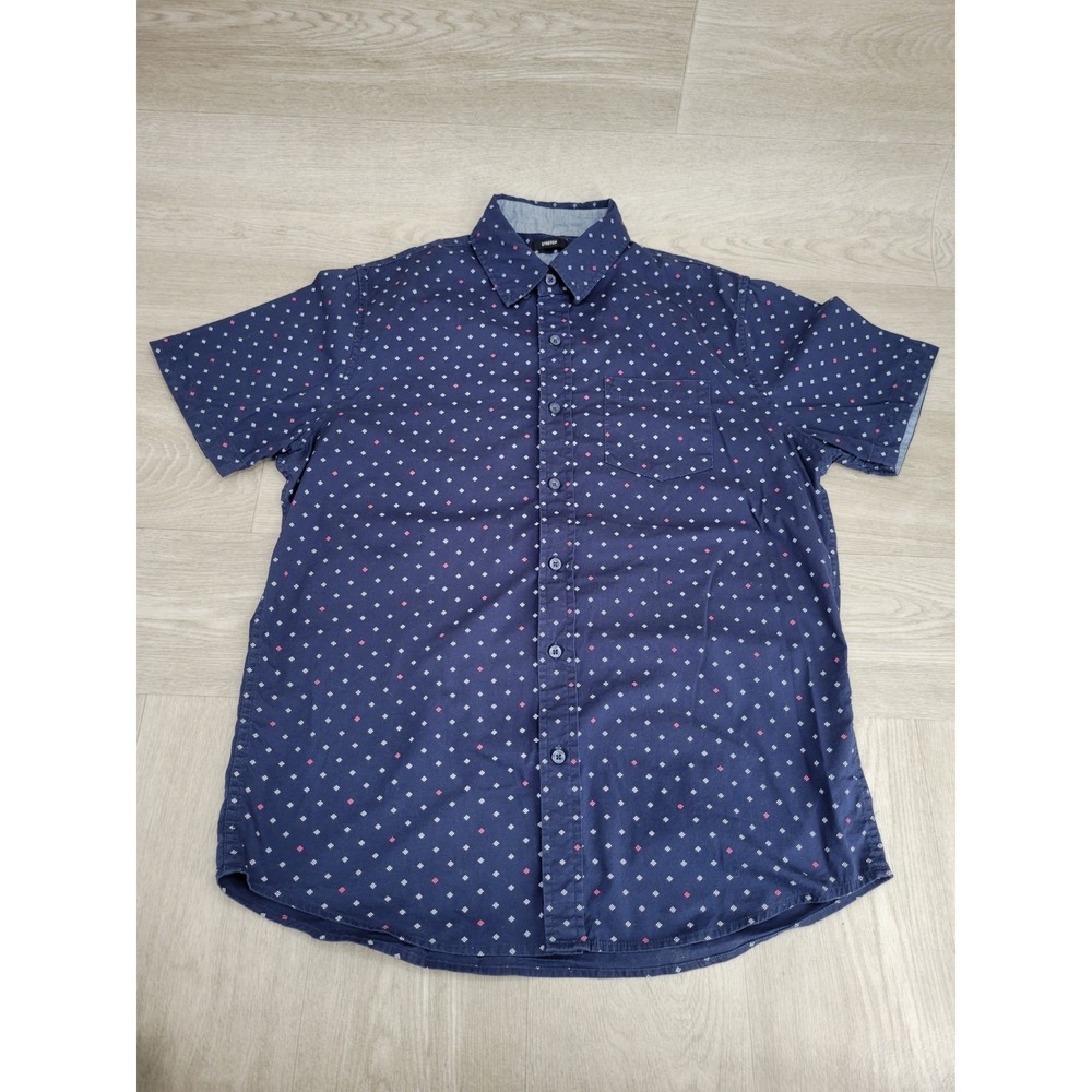Lee Premium Select Regular Fit Stretch Blue Button Down Short Sleeve Shirt M